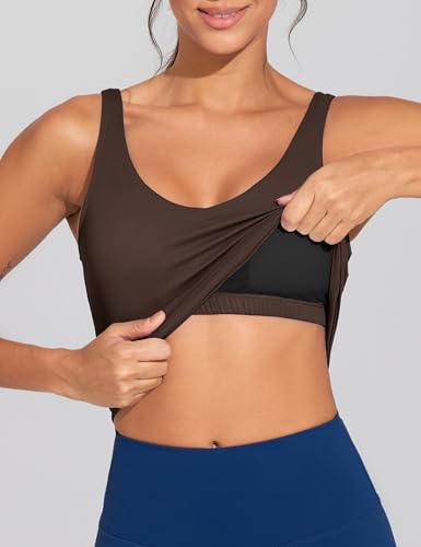 Image of THE GYM PEOPLE Women's Longline Sports Bra Wirefree Padded Workout Yoga Tank Top