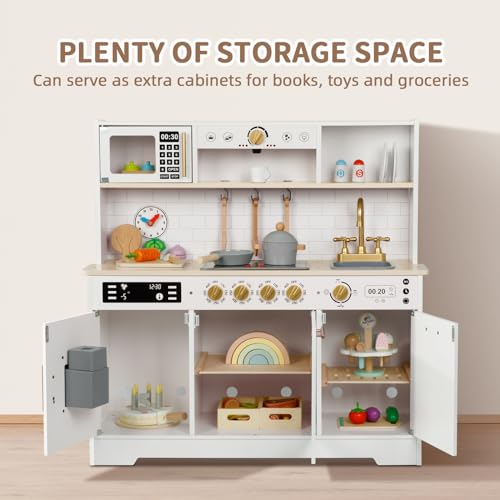 OOOK Kids Play Kitchen Set with Plenty of Features, Sink, Oven, Stove, Dishwasher, Coffee Maker, Ice Maker and Microwave, Play Kitchen Sets for Kids Ages 4-8 - Thumbnail 4