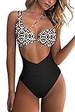 QINSEN Leopard Bathing Suits for Women High Waisted One Shoulder Cutout Cheeky One Piece Swimsuit M