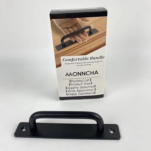 MONNCHA Matte Black Square Cabinet Handle Pulls - 5 Inch (128mm) - Aluminum Base Plate Cover