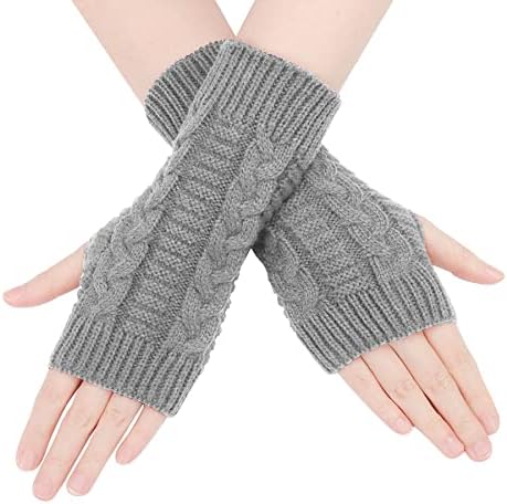 Women Fingerless Gloves - Winter Arm Warmers Thumb Hole Wrist Gloves Thermal Knitted Gloves Fingerless Mittens for Women Men