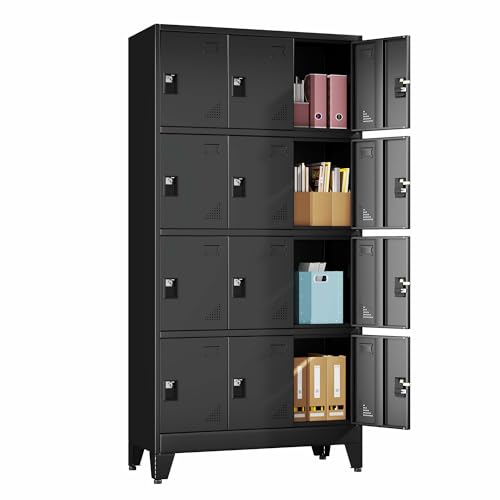 Metal Lockers for Employees, 12 Doors Black Steel Storage Locker Cabinet 