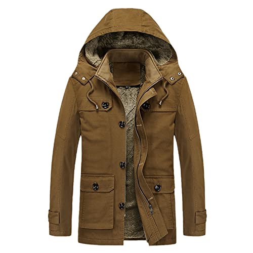 Parka homme automne hiver marron en polaire épaisse veste coupe vent mi longue chaude taille XXXL