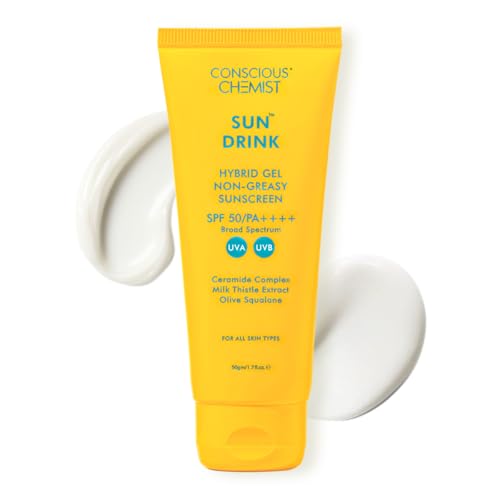 Conscious Chemist Dewy Ceramide Sunscreen SPF 50 PA++++ | For Oily Skin | UVA/UVB & Blue Light Protection | Fragrance-Free | For Men & Women, All Skin Type - Sun Drink | 50g