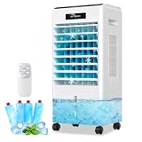 Portable Air Conditioners, 3-in-1 AC Cooling Fan 3 modes 3-Speed with Remote Control & 4 Ice Boxes, Evaporative Air Cooler with Large Tank 20H Cooling, for Home, Bedroom, Kitchen (Black)