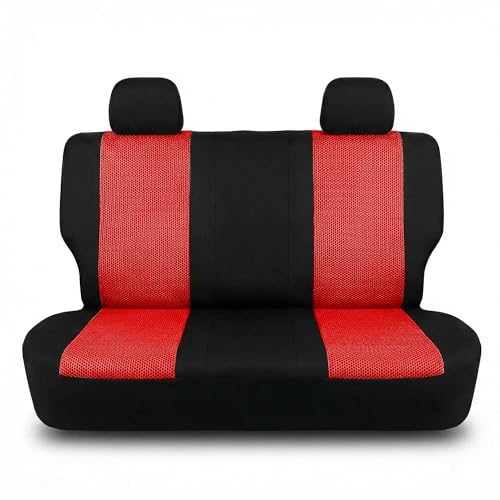 FH Group Automotive Rear Car Seat Covers for SUV, Trucks, Sedan and More - Universal Fit Front High Back & Rear Solid Bench Design Interior Accessories - 3D Mesh Fabric Center Panel - Red