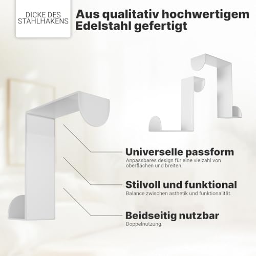 Minismus Türhaken zum Einhängen, Edelstahl, 4er Set, Kleiderhaken, Weiß – Ansicht 4