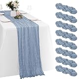 8 Pack Dusty Blue Cheesecloth Table Runners 20x120 Inch Gauze Table Runner Cheese Cloth 10FT Blue Table Runner Rustic Sheer Runner for Wedding Baby Shower Birthday Party Table Decor