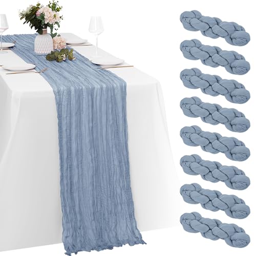 8 Pack Dusty Blue Cheesecloth Table Runners 20x120 Inch Gauze Table Runner Cheese Cloth 10FT Blue Table Runner Rustic Sheer Runner for Wedding Baby Shower Birthday Party Table Decor by Yorcari - Used condition - US$17.09