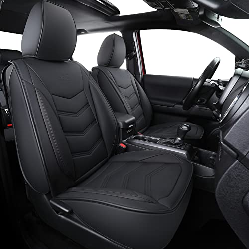 Image of LUCKYMAN CLUB Tacoma Custom Seat Covers M9 Full Set, Fit 2005-2023 Tacoma Double /Crew Cab SR SR5 TRD Sport TRD Off-Road PreRunner Trims, with Waterproof Faux Leather (Full Set, Black)