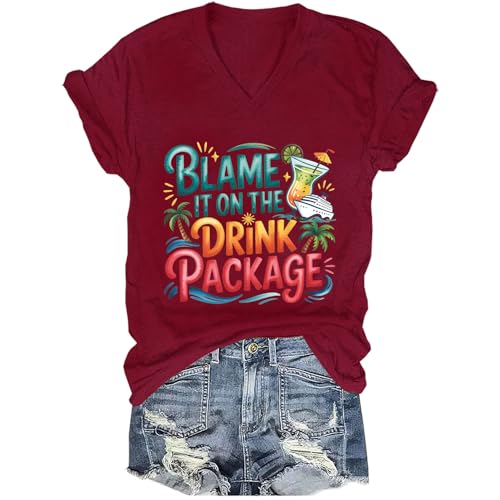 Blame it on The Drink Package Shirt 2026 Family Cruise Shirt V Neck Cruise Shirts for Women Men