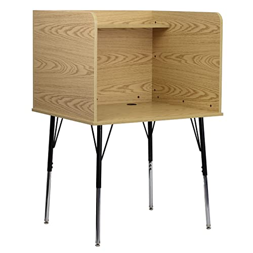 Flash Furniture Justin Study Carrel - Oak Finish with Top Shelf - Height Adjustable Legs - Wire Management Grommet