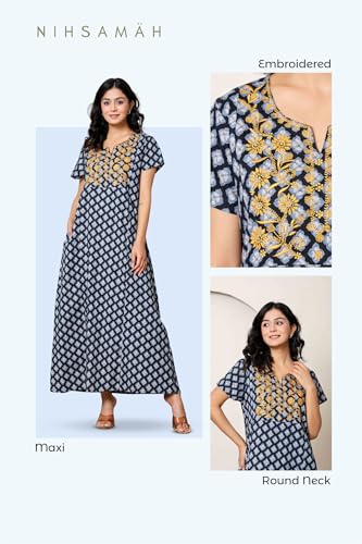 Image of NIHSAMAH Cotton Nighty for Women - Printed Stylish Night Gown, Comfortable Sleepwear Long Nightwear, Maxi