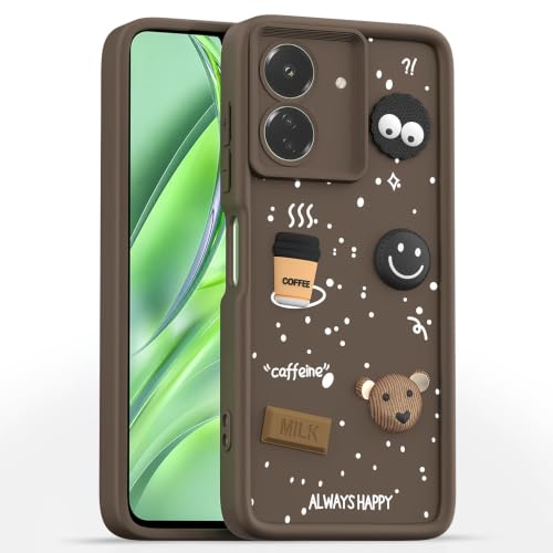 Image of Bintage Cute Fun Taddy Cartoon 3D Ball Bear Milk Donut Coffee Cup Silicon Case Full Body & Camera Protection Back Cover Compatible for MI REDMI 13C 4G - Brown