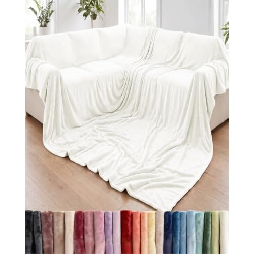 Fleece Blanket Oversized King - Ultra-Soft Flannel Fleece Blanket - Ivory | Soft, Warm, Outdoor Picnic Blanket for Camping, Travel, Lightweight, Cozy, Anti-Static, Home Decor Gifts for Men &