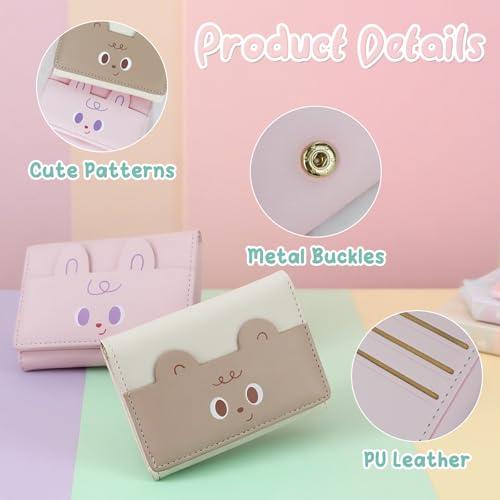 Cute Wallet for Women, Small Wallet with Cute Cartoon Pattern, Trifold PU Leather Ladies Wallet Slim Card Holder with 7 Slots 1 ID Window 1 Cash Pocket (Pink)4