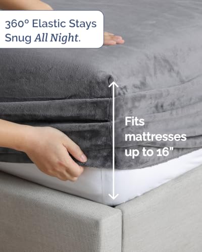 Image of Fleece Sheets Cal King Size Set - 4-Piece Flannel Sheet Set - Dark Grey