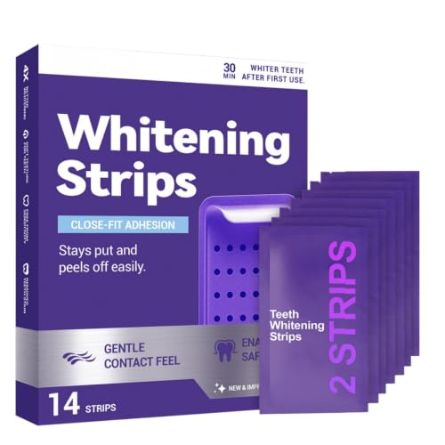 Image of 14pcs Purple Teeth Whitening Strips,Dentist Formulated Teeth Whitening Kit,Enamel Safe Whitening Strips for Teeth,Gum Friendly,Non Sensitive Whitening,Brighten Teeth Fast,Easy Use for Men & Women