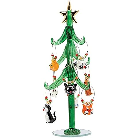 Glass Christmas Tree with Cat Wine Charm Ornaments-9" Cover