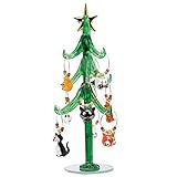 Glass Christmas Tree with Cat Wine Charm Ornaments-9