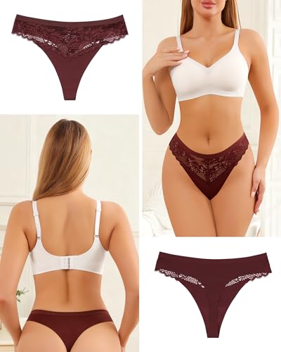 LEVAO Lace Thongs for Women Low Waisted Underwear No Show G-String Panties Multipacks S-XXL — view 2