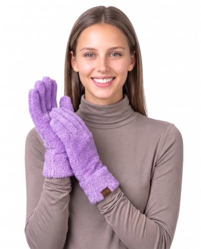 C.C Plush Terry Chenille Gloves For Women - Fuzzy Stretchable Soft Warm Cold weather Winter Gloves (Lavender)