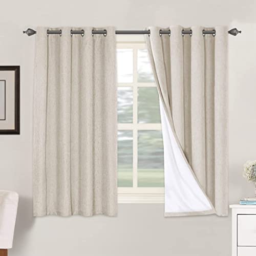 H.VERSAILTEX Linen Blackout Curtains 54 Inches Long 100% Blackout Thermal Insulated Textured Linen Look Curtain Draperies Anti-Rust Grommet, Energy Saving with White Liner, 2 Panels, Natural by H.VERSAILTEX - Used condition - US$21.13