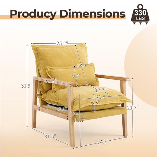 Sillón Chenille con almohada lumbar Amarillo miniatura 2