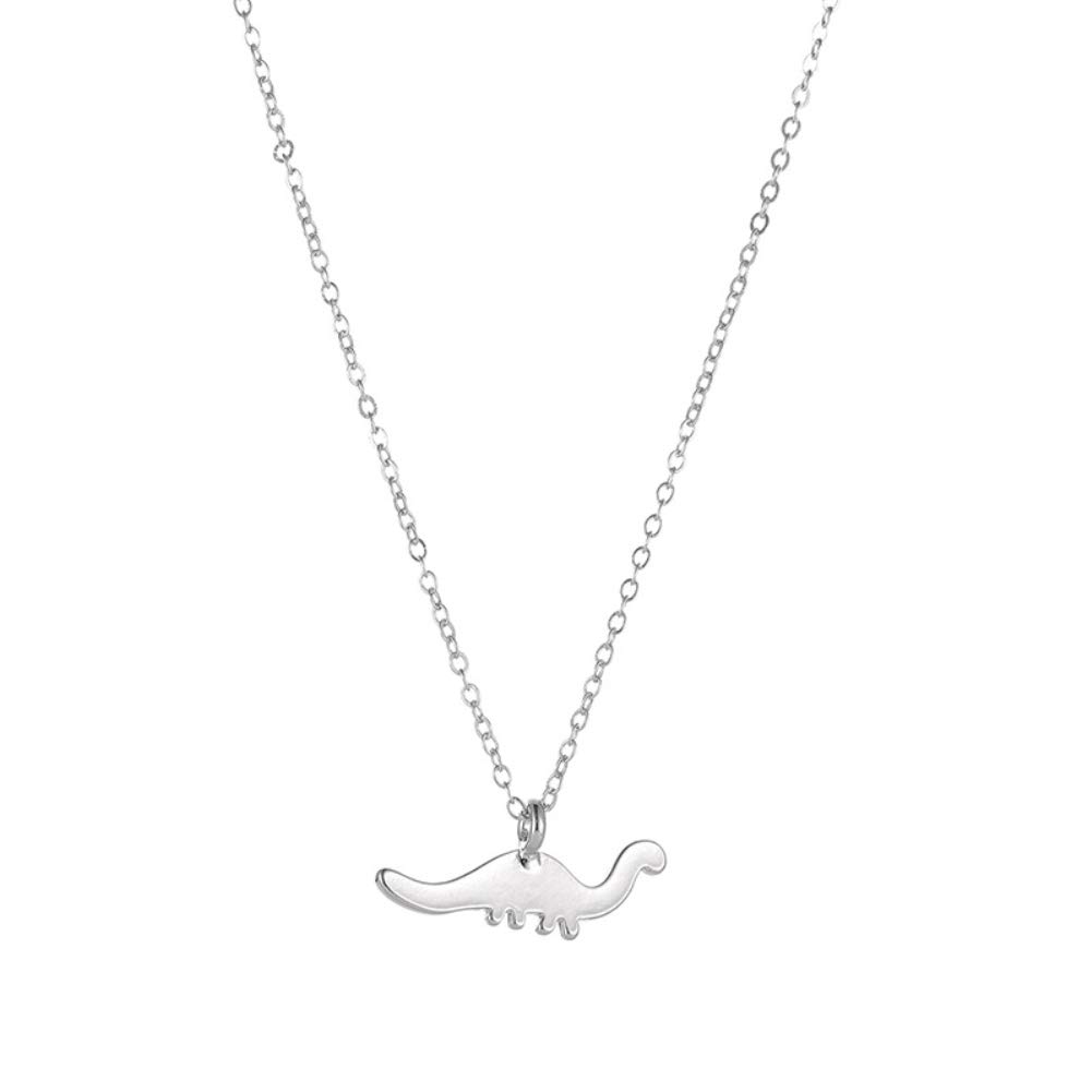 zmigrapddn Alloy Pendant Necklace, Fashion Jewelry Decor Long Tail Dinosaur Collarbone Chain Necklace for Women Silver