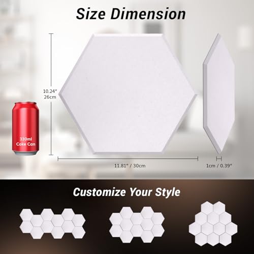 Image of 48 Pack High Density Hexagon Acoustic Panels, TONOR 12 inchx 10 inchx 0.4 inch Soundproof Wall Panels, Sound Absorbing Panels for Interior Wall Decor, Peel and Stick Modern for Studio, Office, Home, White