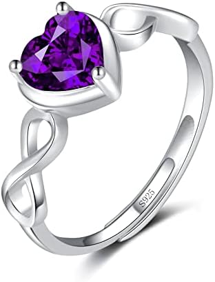 Shysnow Amethyst Birthstone February Ring for Women Infinity Promise Ring 925 Sterling Silver Adjustable Open Purple Heart Cubic Zirconia Dainty Simulated Gemstone Wedding Rings for Mothers