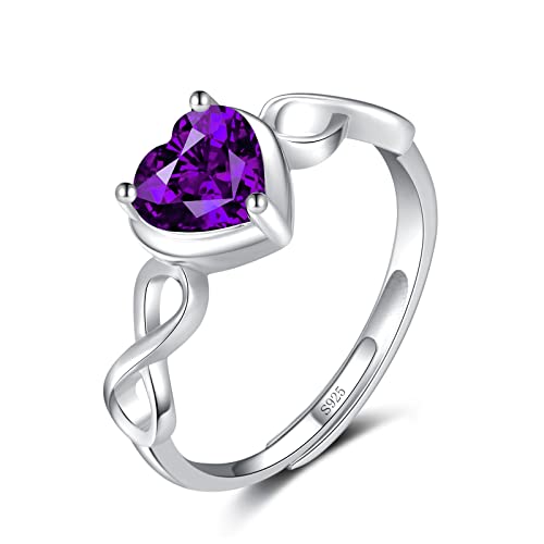 Shysnow Amethyst Birthstone February Ring For Women Infinity Promise Ring 925 Sterling Silver Adjustable Open Purple Heart Cubic Zirconia Dainty Simulated Gemstone Wedding Rings For Mothers #TOP21