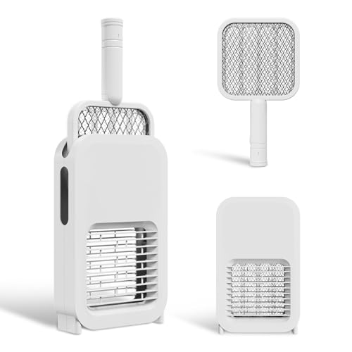 USB Rechargeable Electric Fly Swatter 2-in-1 Mini Bug Zapper Racket and Mosquito Killer Lamp Fly Zapper Electric Mosquito Swatter 3-layer Safety Protection Mesh for Indoor and Outdoor