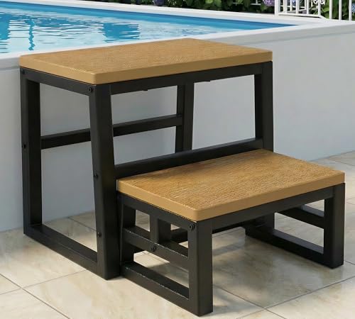 2 Step Stool Stackable for Adults Kids Waterproof HDPE Kitchen Stools with Non-Slip Top Heavy Duty Footstool Supports up to 230 kg All-Weather Step Ladder for Bedroom Bathroom Hot Tub Toilet