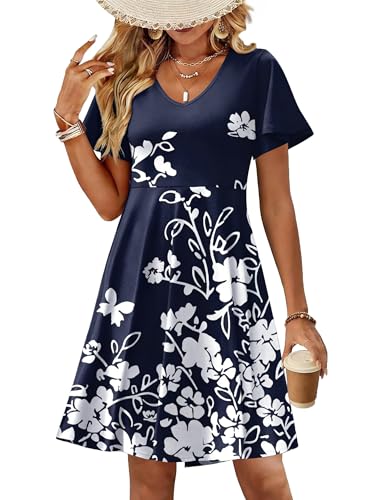 Image of Zeagoo Womens Summer Dress Casual Swing Sundresses Floral Ruffle Short Sleeve Wedding Guest Dress Beach Mini Dress 2026