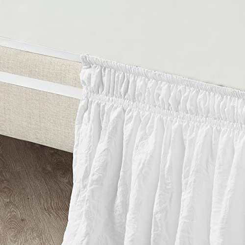 Lush Decor Ruched Ruffle Elastic Easy Wrap Around Bedskirt, Queen/King/Cal King, Bleach White #TOP2