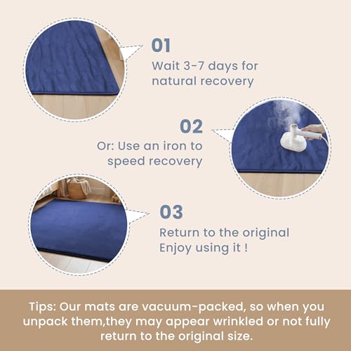 ACOMOPACK 1.3" Thick Baby Play Mat for Floor 79x118"-Large Water-Repellent&Non-Slip Memory Foam Mat for Kids,Toddlers,Soft Velvet Nursery Rug for Tummy Time&Crawling,Yoga,Tatami Style(Blue) by ACOMOPACK - Used condition - Image 7