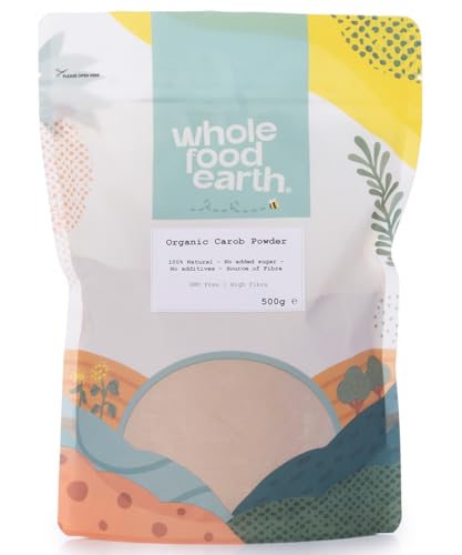 Wholefood Earth - Algarrobo ecológico en polvo, 500 g, libre de transgénicos, vegano, alto en fibra, con certificación ecológica