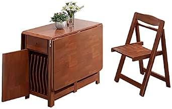 Juego de Mesa de Comedor Plegable de Madera Maciza Estilo Granja con extensión de Hojas abatibles, Ruedas, cajón y sillas para Ahorrar Espacio en la Isla de Cocina, 5 Piezas