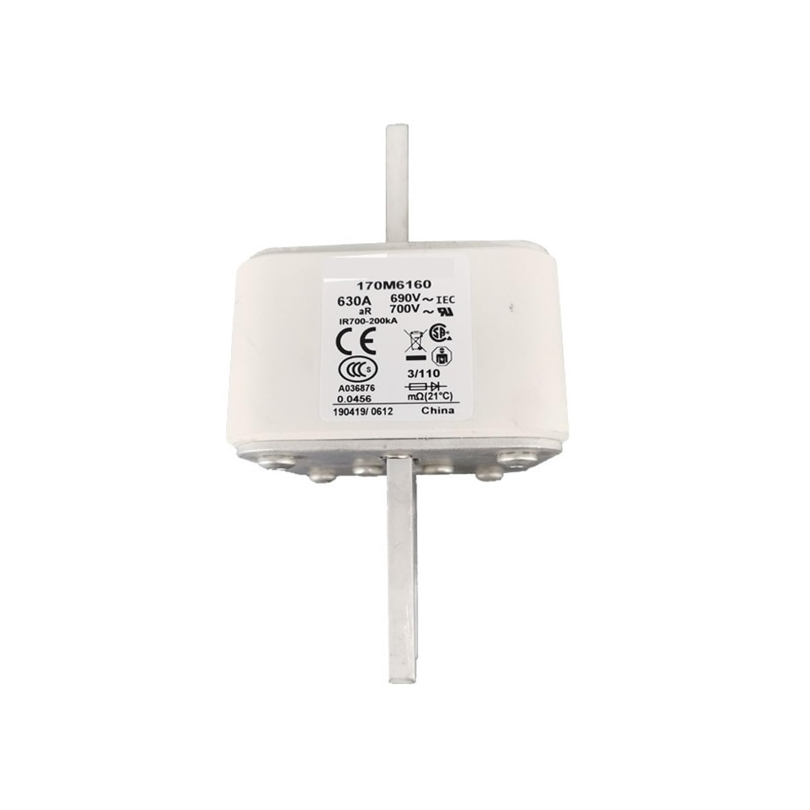 Fusible rápido CC 170M6160 de alta capacidad para cortar corrientes de cortocircuito