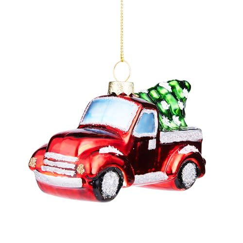 Joiedomi Roter LKW mit Baum, geblasenes Glas, großer...