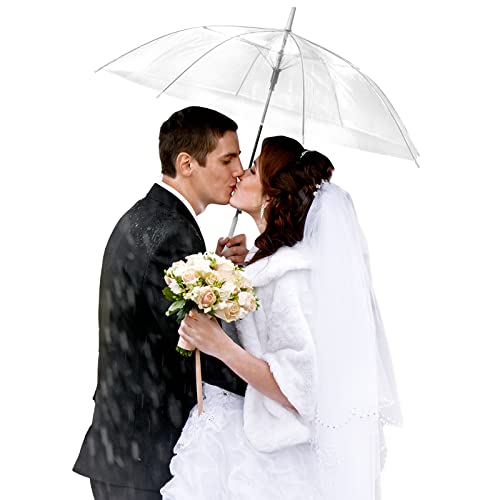 Saintrygo 20 Pack Clear Umbrellas Bulk,Windproof Waterproof Stick Wedding Umbrellas with J Hook Handle for Outdoor Events(Clear) by Saintrygo - Used condition - US$62.54