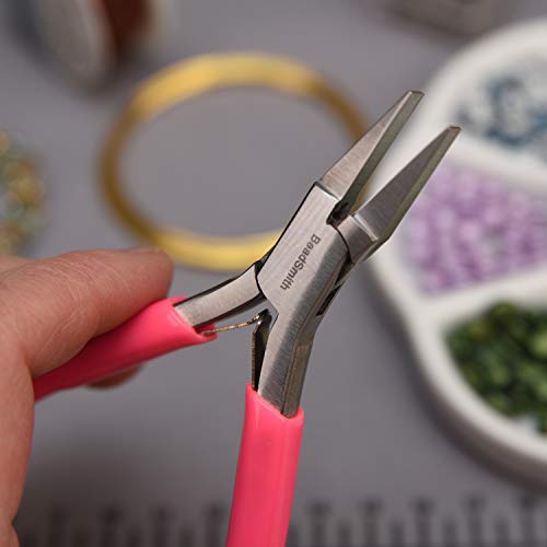 The Beadsmith Slim Line Flat Nose Pliers, 4.75 Inches (120Mm) With Polished Steel Head, Pink Pvc Comfort Grip Handle With Double-Leaf Spring, Tool For Jewelry Making #TOP5