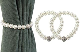 SPTwj 2 Pieces Curtain Tie Back buckles Curtain Rope Clips White Pearl Drapery Magnetic Buckles Drapery Tieback Ring Holder for Curtains Drapery Decoration