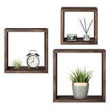 Mkono Wall Mounted Cube Display Shelf Square Floating Shelves Rustic Shadow Wall Boxes Decorative Storage Organizer for Home Office Coffee Shop, Set of 3, Brown