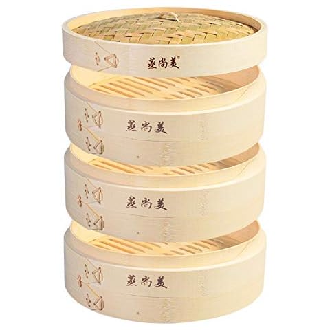 Hcooker 3-Tier Kitchen Bamboo Steamer Basket 12-Inch for Asian Cooking | Sauce Dish & 2-Chopsticks | Buns Dumplings Vegetables Fish Rice Cover
