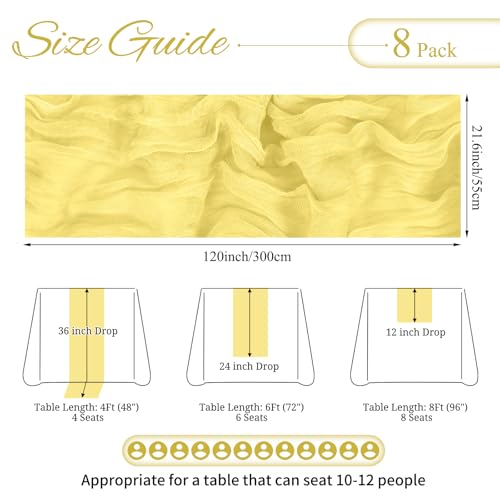 YJYQHYX 8 Pack Light Yellow Cheesecloth Table Runner 21.5×120 Inch by YJYQHYX - Used condition - Image 2