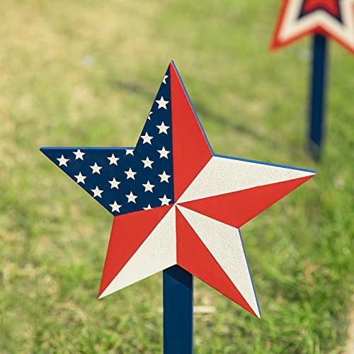 Glitzhome Set Of 3 Wooden Star Patriotic Garden Yard Stake, 4Th Of July Wall Decor For Home Yard Front Door National Day Decoration #TOP5