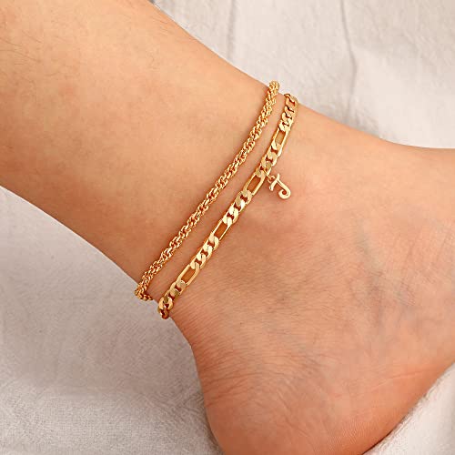 Gold Anklets Gold Ankle Bracelets For Women, 14K Gold Plated Initial J Gold Anklet Bracelets For Women Ankle Bracelets For Women Rope Chain Gold Anklets For Women Gold Figaro Anklets For Women Girls #TOP1
