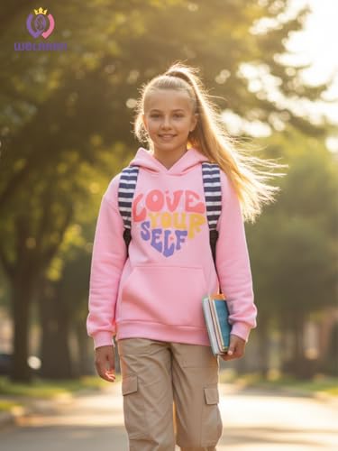 Image of WELAKEN Cotton Hoodie Sweatshirt for Girls Kids & Teens Long Sleeve Pullover with Kangaroo Pocket